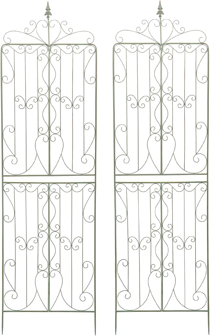 Sungmor 2 Pack Large Garden Trellis for Climbing Plants 92.5 Inch Tall Rustic Green Garden Metal Trellis Decorative Trellis for Outdoor Rose Vines Cucumbers Support Greenhouse Flowerbed Backyard