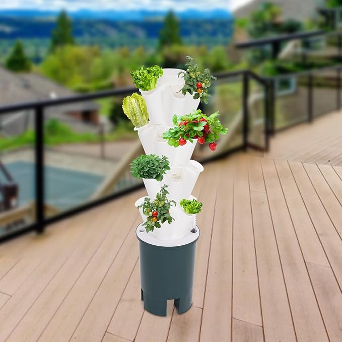 20-Plants Vertical Hydroponics Tower System Growing System Vertical Garden Planter with Pump &amp Water Tank Hydroponic Mechanism for Home Kitchen Balcony - White