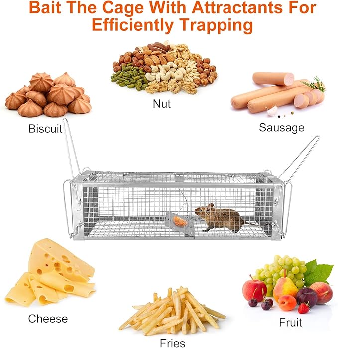 Moclever Humane Rat Trap Cage Dual Door Live Rat Traps Humane Live Rodent Dense Mesh Trap Cage Zinc Electroplating Mice Mouse Control Bait Catch with 2 Detachable U Shaped Rod for Small Animals