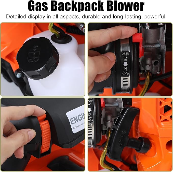 Leaf Blower 80cc 900cfm Gas Powered Backpack Leaf Blower 2 Stroke Gas Leaf Blower Rass Lawn Blower Backpack Snow Blower for Garden Powerful Clearing for Lawn Care Yard Dust Debris Orange