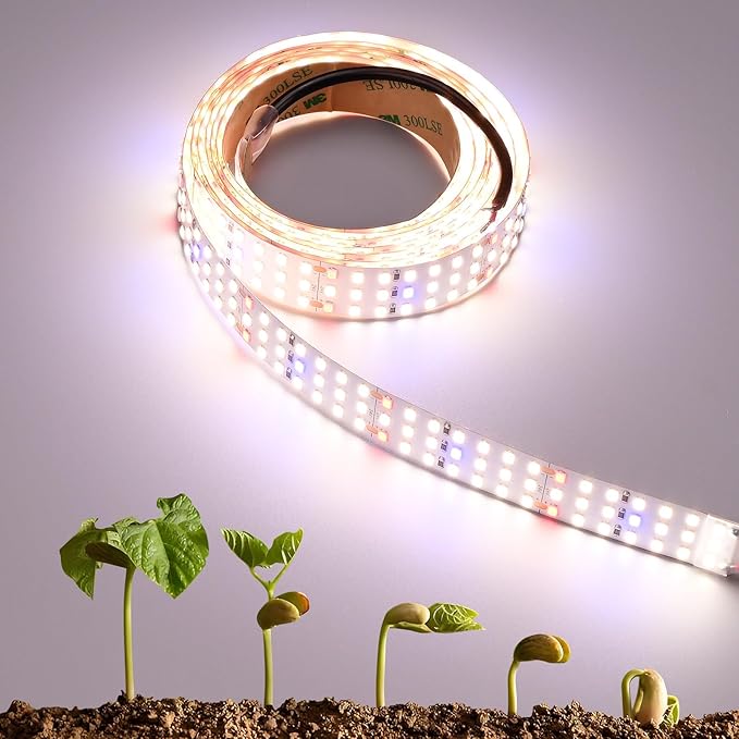 6.6FT LED Plant Grow Light 840LEDs Full Spectrum Grow Lamp with High PPFD 24V 55W Cuttable Plants Growing Light Strip Flexible Self Adhesive for Seedlings Veg Flower