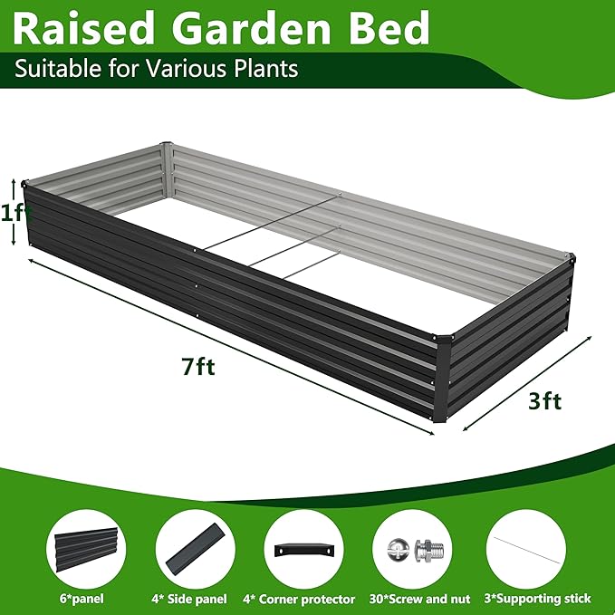 2PCS 7x3x1ft Galvanized Raised Garden Bed Kit Galvanized Planter Raised Garden Boxes Outdoor Large Metal Raised Garden Beds for VegetablesBlack