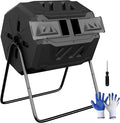 JupiterForce 43 Gallon Compost Bin Outdoor Dual Chamber Composter Tumbler 360° Rotating Tumbling Composter with 2 Sliding Doors for Kitchen Garden and Yard Waste Black (BPA Free)