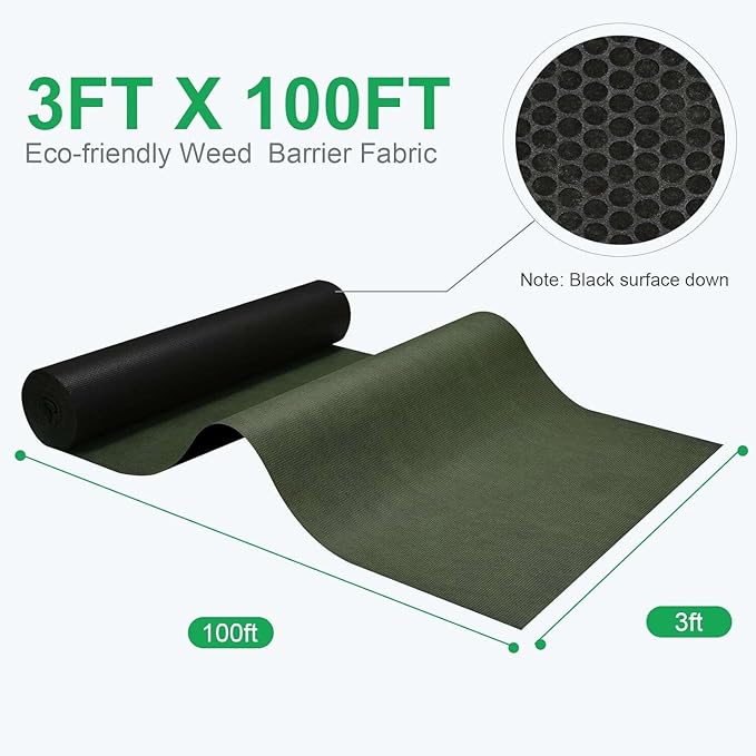 3x100ft Weed Barrier Fabric &amp Landscape Fabric5.8oz Heavy-Duty Non-Woven Ground Cover Easy Setup Weed Control Mat for Garden Yard Farm Orchard Fruit Trees