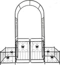 86''H Metal Garden Arch Rustproof Garden Arbor Trellis with Two Plants Stand and Gate 0.63'' Dia Galvanized Tube Plant Trellis for Climbing Plants Rose Jasmine (Black)