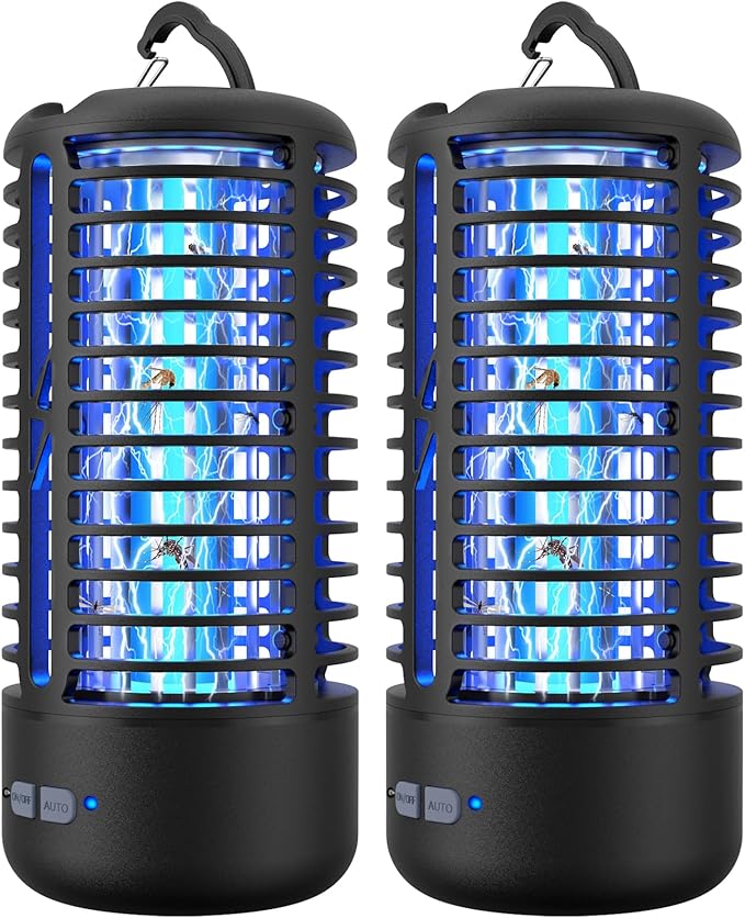 Rechargeable Bug Zapper （2 Pack） Portable Electric Mosquito Killer for Indoor &amp Outdoor Fly Trap for Camping Patio Garden Kitchen and Porch (Black)