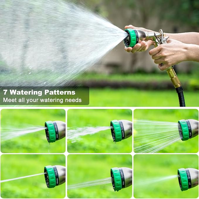 FANHAO Heavy Duty Garden Hose Nozzle 100% Metal Water Hose Sprayer with 7 Spray Patterns Ergonomic Rear Trigger High Pressure Water Nozzle Sprayer for Watering Plants Washing Car and Pet