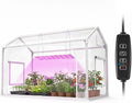 Mini Greenhouse with Grow Light &amp Timer &amp Hygrothermograph 30x16x20 Indoor/Outdoor Tabletop Greenhouse with 96 LEDs Dimmable Full-Spectrum Lights (3 Colors) for HouseplantsSeedlings Out