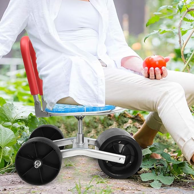 Garden Cart Rolling Stool with Wheels Workseat Sturdy Cart SeatOutdoor Outdoor Gardening Helper Lawn Yard Patio Wagon Scooter for Planting Adjustable Height&amp360 Degree Swivel Seat Black