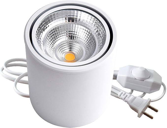 Dimmable High Accent Uplight 5W COB LED Barrel Type Spotlight Light with 5.9ft On/Off Dimmer Switch Cord Plug-in Extra Light Rotating Decorative Light for Loft GalleryWhite