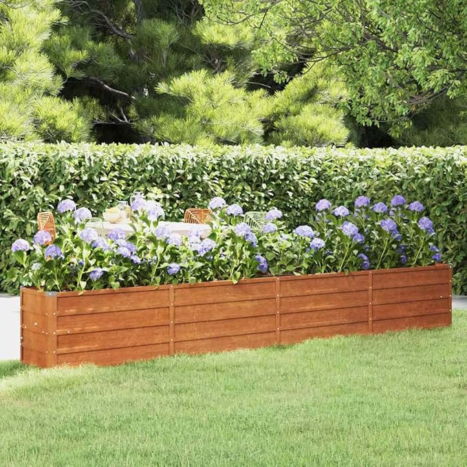 Garden Raised Bed Rusty Corten Steel Planter Box for Outdoor Plants 126 x 15.7 x 17.7 in Durable Metal Rectangular Weathered Finish Versatile for Herbs Vegetables