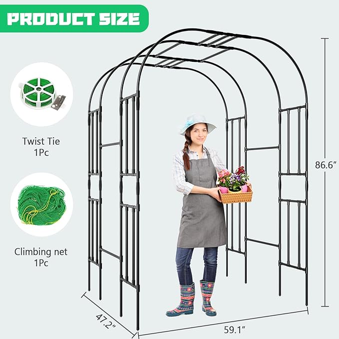 DoCred Large Tall Garden Arch Trellis for Climbing Plants Outdoor 87in Tall Metal Garden Arbor Wedding Arches for Lawn Party Backyard Decoration