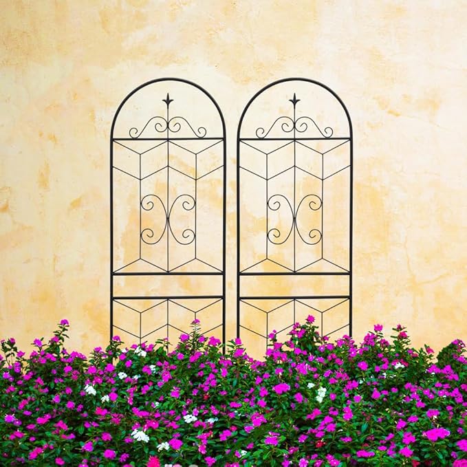 Heavy-Duty Metal Garden Trellis for Climbing Plants – Rust-Resistant Powder-Coated Support for Roses Cucumbers Beans and Vines (2 Pack-H71'')