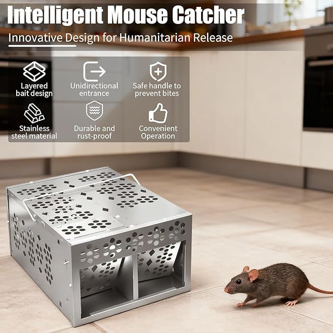 Eaglever Mouse Trap Eaglever Rat Trap Stainless Steel Automatic Mousetrap Automatic Rat Trap Automatic Mouse Trap Easy to Set Mice Catcher for Indoor and Outdoor (New Upgraded Version(1 PCS))