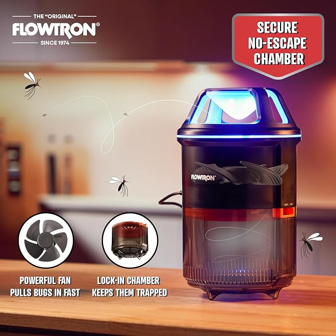 Flowtron Indoor Bug Trap | UV Light Mosquito Trap with Fan 860 Sq Ft Coverage USB-C Powered Insect Catcher for Kitchen Bedroom Restaurant | Quiet Fly Trap for Indoor Use