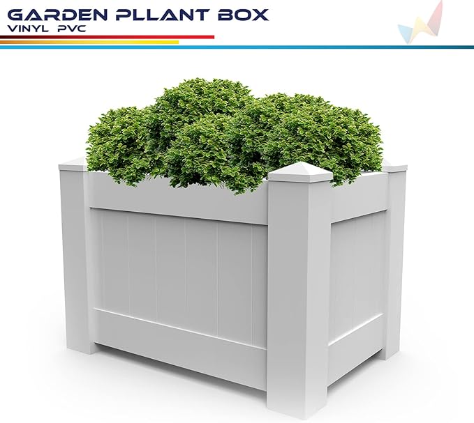Windscreen4less 5 PCS 31x20x20 Vinyl Raised Bed White Planter Box for Patio Balcony Deck Vegetables Herbs and Succulents Outdoor Indoor