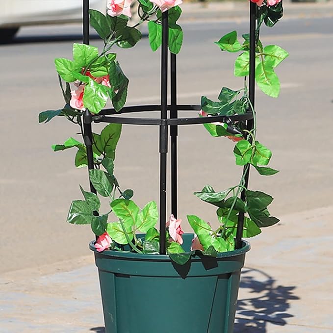 4.7FT Tower Garden Obelisk Trellis Metal Heavy Duty Garden Trellis Plant Tower Tomato Cage Tall Plant Support for Climbing Vines and Flowers Stands Black