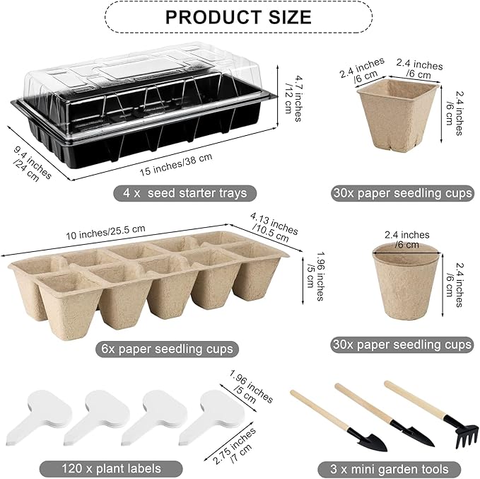 Aodaer 193 Pack Seed Starter Kit Including Seed Starter Tray Peat Pots for Seedlings with Plant Labels Tool Plastic Growing Trays Germination Tray Paper Seedling Cups for Indoor Outdoor Garden