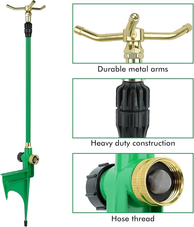 RESTMO 2 Pack 3-Arm Sprinkler with Adjustable Telescoping Base 360 Degree Rotation High-Rise Lawn Sprinkler for Large Area Coverage Lawn Irrigation System Gardening Watering System Sprinklers