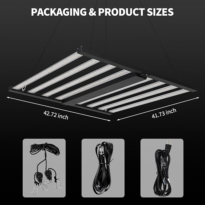 Garvee 600w 8-Bar LED Grow Light with Dimmable Full Spectrum - Foldable Design for 4x4Ft Coverage - 120v Commercial Plant Growing Lamp for Indoor Gardens &amp Vertical Farming