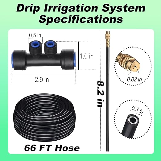 Drip Irrigation System for Garden Automatic Watering System with Adjustable 360° Copper Spray Nozzles DIY Drip Irrigation Kit for Yard Lawn Greenhouse Raised Beds &amp Potted Plants (66FT)