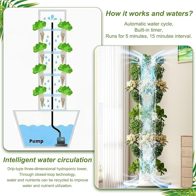 ZAIHW Aeroponic Tower Garden Kit Soil-Free Vertical Farming System with Auto Watering Timer &amp Pump High-Yield Hydroponics for Herbs &amp Vegetables5-Layers-Black