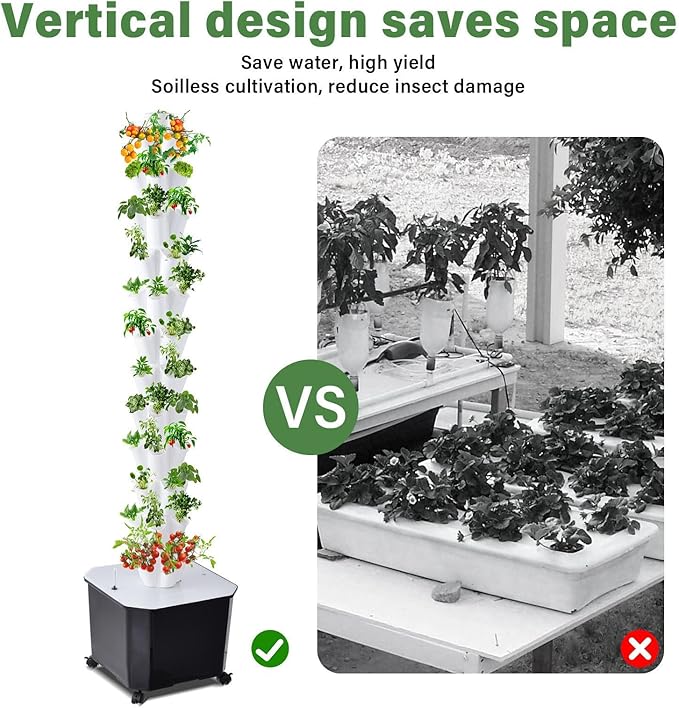 Hydroponics Growing Tower - 10-Layer 50 Slots Vertical Layered Hydroponic Tower Vegetable Planting Towers for Indoor Outdoor Gardens House Fruits and Vegetables-Silent Pump