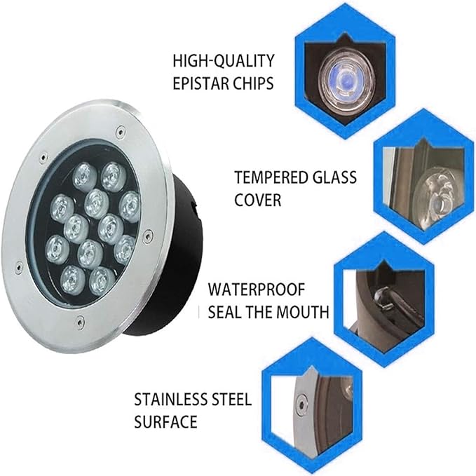 LED Landscape Lights - Outdoor Buried Lights Round Ground Lights IP67 Waterproof Recessed LED Spotlight for Deck Driveway Patio Pathway Lawn Landscape LightiBlue-3W