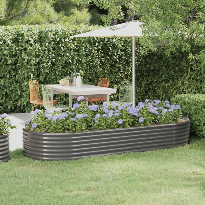 Round Galvanized Steel Garden Raised Bed Powder-Coated Steel Planter Boxes Vegetable Planter for Vegetables Flowers 98x39.4x14.2 Gray