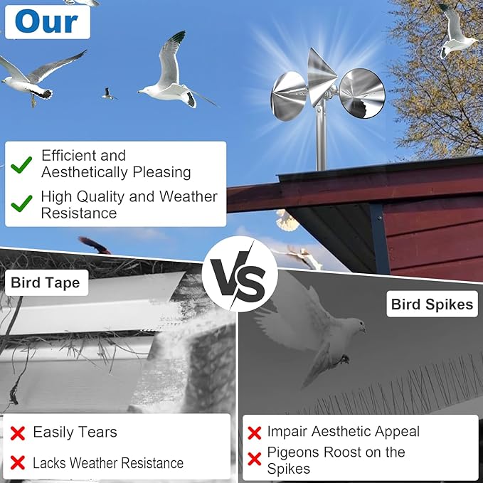 2 Pack Bird Reflectors Spinning Wind PoweredBird Scare Reflective Device Keep Bird Pigeon Woodpeckers and Sparrows Away for Outdoor Patio Yard Garden Rooftop and Vegetable Gardens