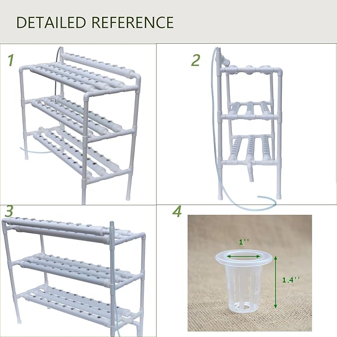 INTBUYING Hydroponics Growing System 90 Holes10 Pipes 3 Layers Plant Site Grow Kit Food-Grade PVC-U Pipes Hydroponic Gardending System with Water Pump Nest Basket and Sponge