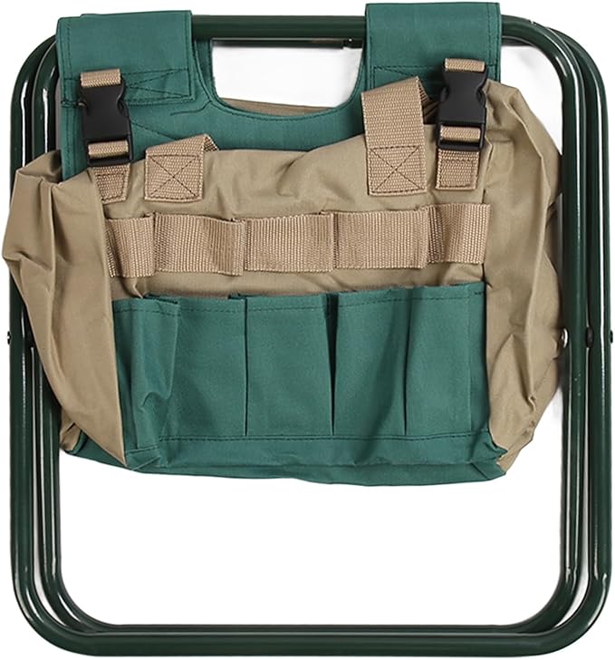 Heavy Duty Folding Backpack Stool Gardening Folding Stool with Detachable Storage Bag 600D Oxford Cloth Portable Garden Tool Stool for Gardeners and Patio Use (Green)