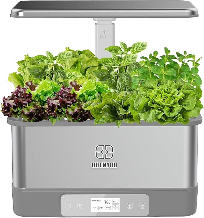 Indoor Herbs GardenWiFi&ampAPP-Hydroponics Growing System KitBHTNYOO/8 Pods Soilless Planting Gardening Boxs with LED Grow LightsWater Pump TimerTimerfor Home(Grey)