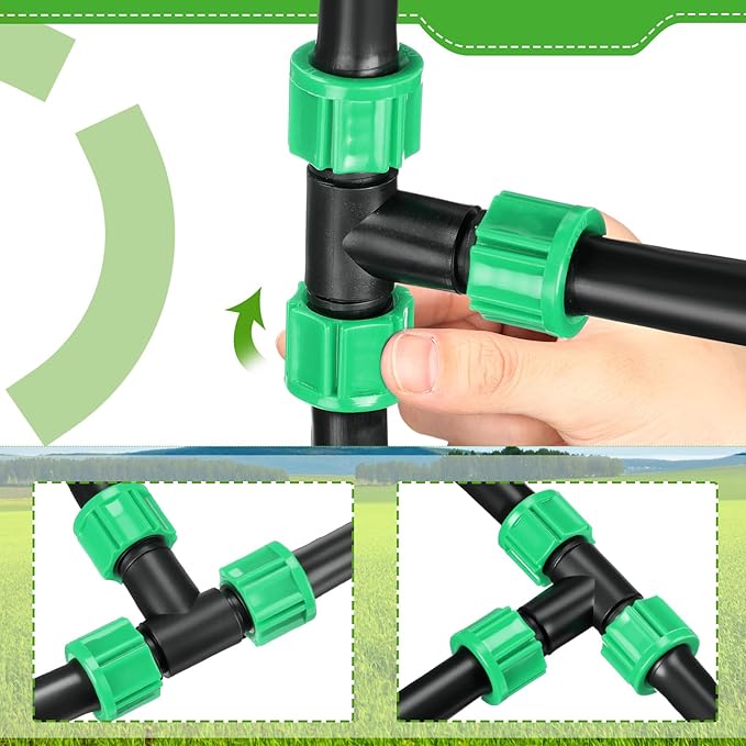 50 Pcs Drip Irrigation Tee Fittings 5/8 Inch Universal Tee Connector Drip Line Tubing Fittings Barbed Compatible with Most 16-17 mm Garden Hose Tubing Sprinkler Systems Green