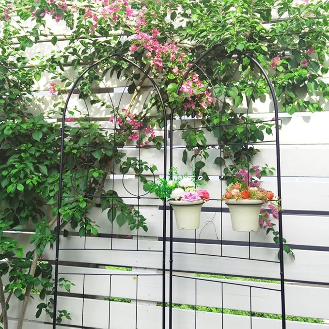 Sturdy Metal Garden Trellis for Climbing Plants – Rust-Resistant Outdoor Flower Support with Decorative Lattice Design (2 Pack-Black)