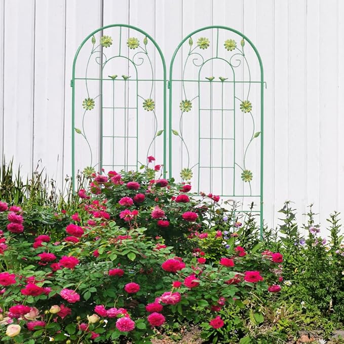 Sturdy Metal Garden Trellis for Climbing Plants – Rust-Resistant Outdoor Flower Support with Decorative Lattice Design (2 Pack-Green)