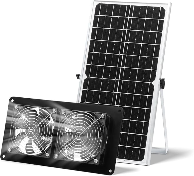 SUNYIMA Solar Powered Fan15W Waterproof Solar Dual Exhaust fan with 9.84Ft On/Off Cable for Small Chicken Coops Sheds Pet Houses Outdoor Greenhouse Air Circulation