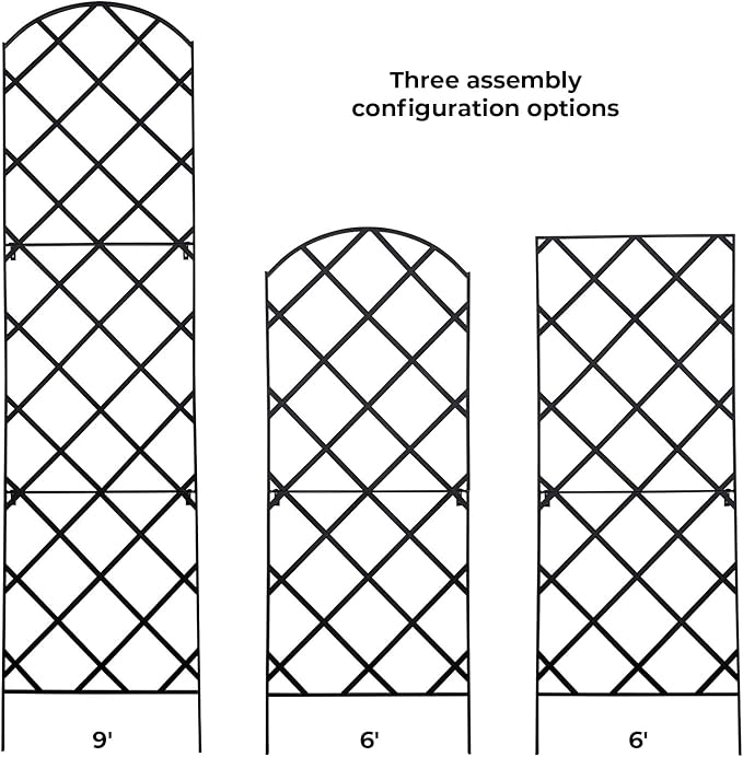 Giant Trellis 108” high (9’ Tall) by 28” Wide Trellis with Arched top - Pack of 3 Complete trellises - By Meranti Home + Garden