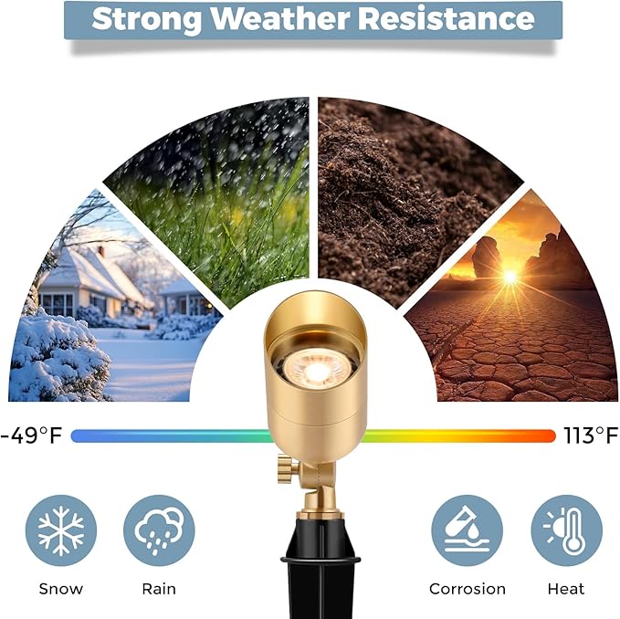 Gardencoin Solid Brass Outdoor Landscape Spotlights 12V LED Low Voltage Wired Waterproof Landscape Lighting Accent Lights for Yard Tree Wall Gold Up Lighting Fixture Without MR16 Bulb(6 Pack)