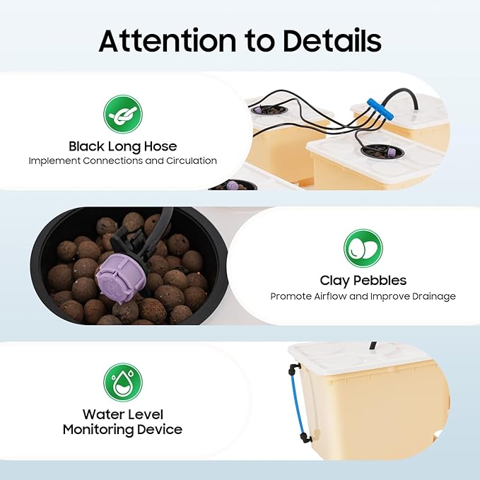 5 Buckets Drip Growing System Indoor Outdoor Hydroponic Plant Buckets Kit Top Feed Drip Hydroponics Growing System Recirculating Deep Water Culture Hydroponic Bucket System