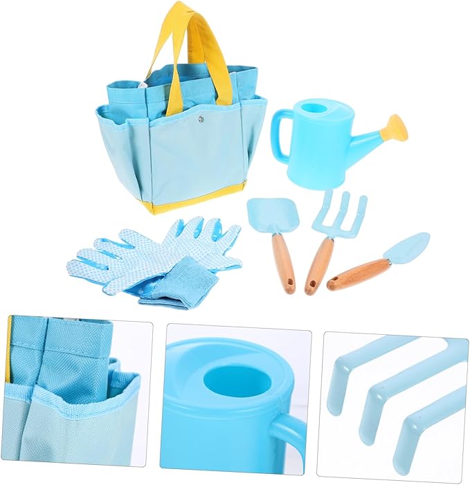 Garden Planting Tools Set with Wooden Handles Shovel Rake Watering Pot for Digging Play and Soil Transplanting Preschool Outdoor