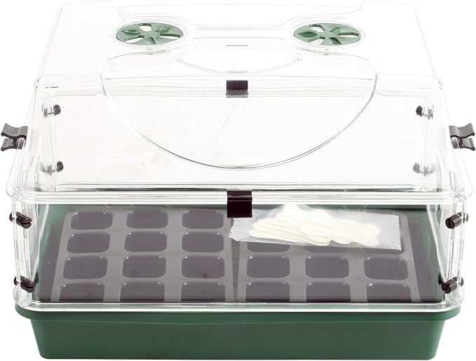 EarlyGrow Domed Propagator with 1 Height Extender Seedling Trays and Locking Clip Set Green Medium (97008)