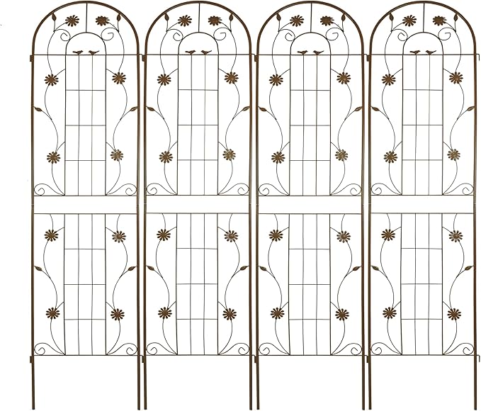 Metal Garden Trellis for Climbing Plants (2-Pack) – 86.7'' Tall x 19.7'' Wide Rustproof Design with Decorative Bird+Flower Accents | Perfect for Cucumbers Beans Vegetable Support (Brown)