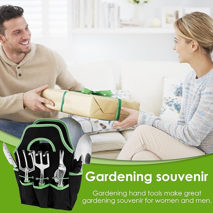 8 PCS Gardening Tool Set Solid Stainless Steel Gardening Tools Convenient Gardening Hand Tools Kit with Bag and Glove Anti-Slip Garden Tool Set for Outdoor Garden