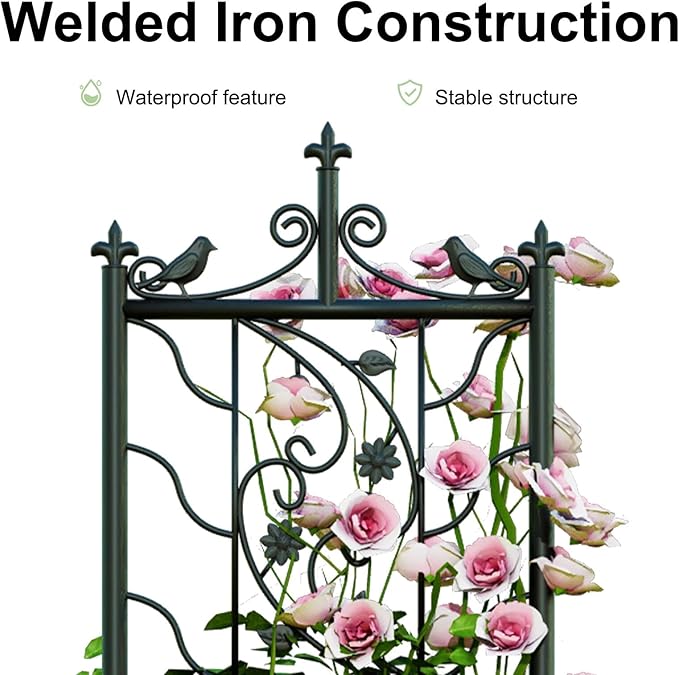 6 Panels Garden Trellis Decorative Outdoor Tall Metal Fence Black Lattice Panel Yard Corner Decor for Climbing Plant Flower