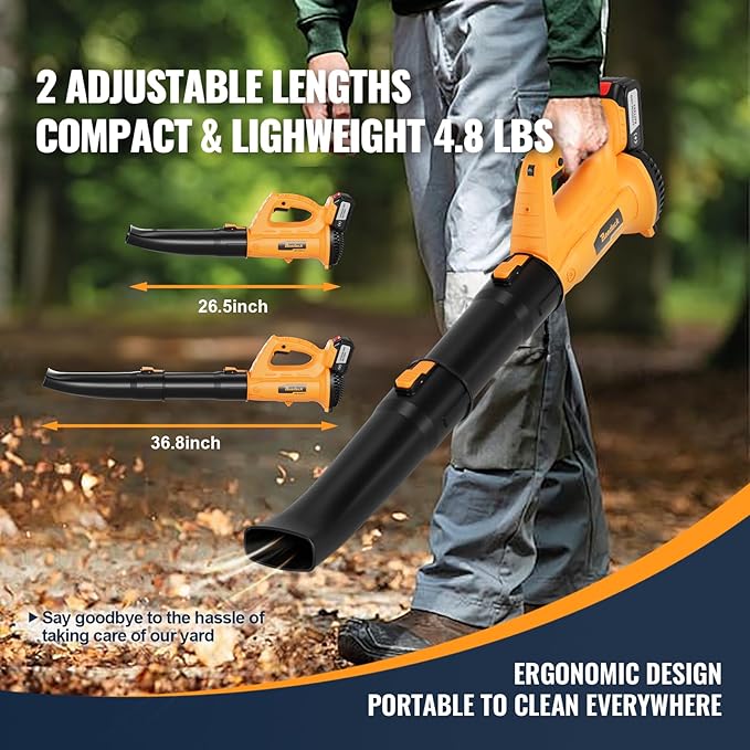 Leaf Blower Cordless with 4.0Ah Battery and Charger 6 Speed Mode 250MPH High Speed Lightweight Electric Leaf Blowers Cordless for Lawn Care Patio Garden Cleaning and Dust