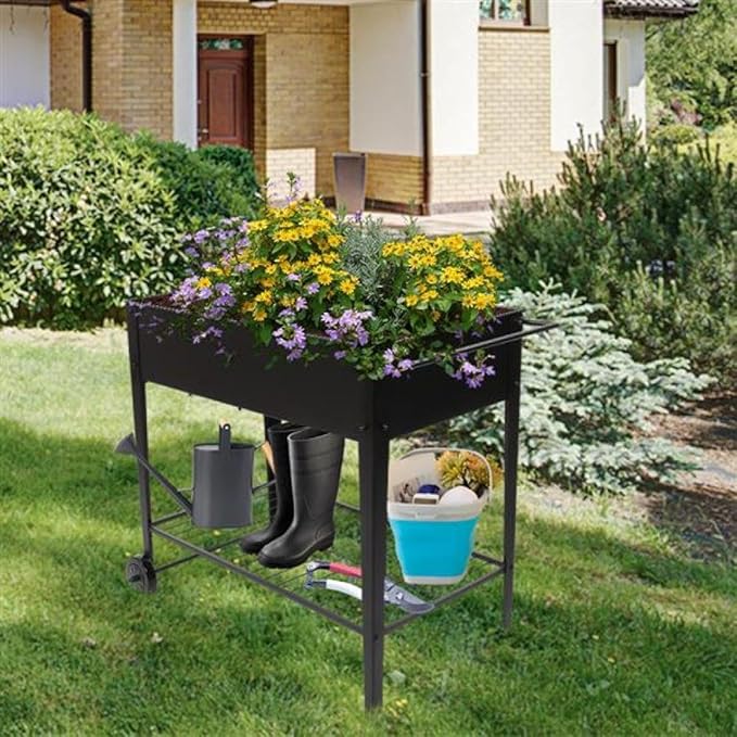 Heavy-Duty Elevated Metal Raised Garden Bed with Legs – Powder-Coated Steel Planter for Vegetables Herbs Flowers – Durable Outdoor Raised Garden Planter Box