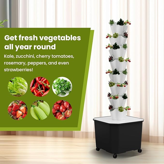Indoor Smart Garden Kit with Water Pump Plant Hydroponic Tower for Strawberry and Vegetable Cultivation Vertical Tower Flower Pot(15 Holes)