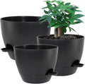 Large Self Watering Pots 12/10/9 Plastic Planters with High Drainage Holes and Deep Reservoir for Indoor Outdoor Garden Plants and Flowers Black