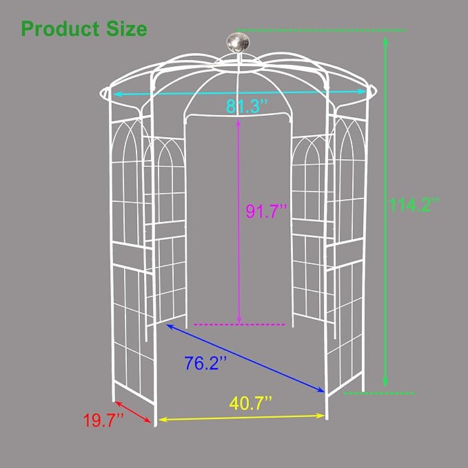 Garden Trellis Metal Garden Arch Iron Garden Arbors Gazebo Dia 81.3'' x 114.2'' High Birdcage Shape Pergola Pavilion Outdoor Trellis for Wedding Ceremony